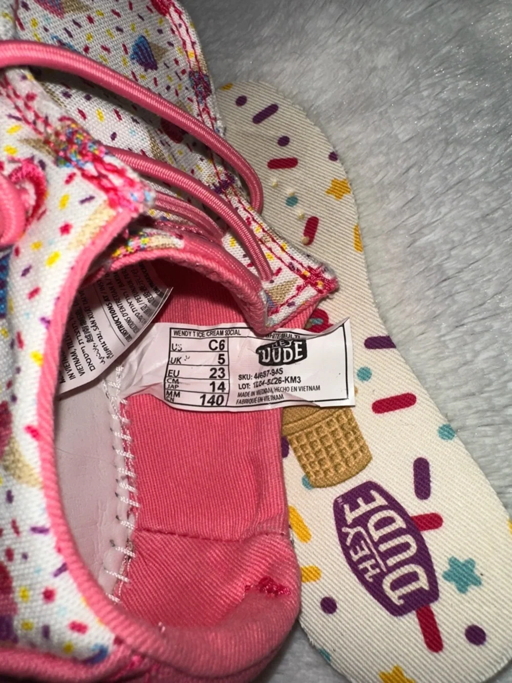 Hey Dude Kids' Ice Cream Cone Print Moccasins with Coral Accents
